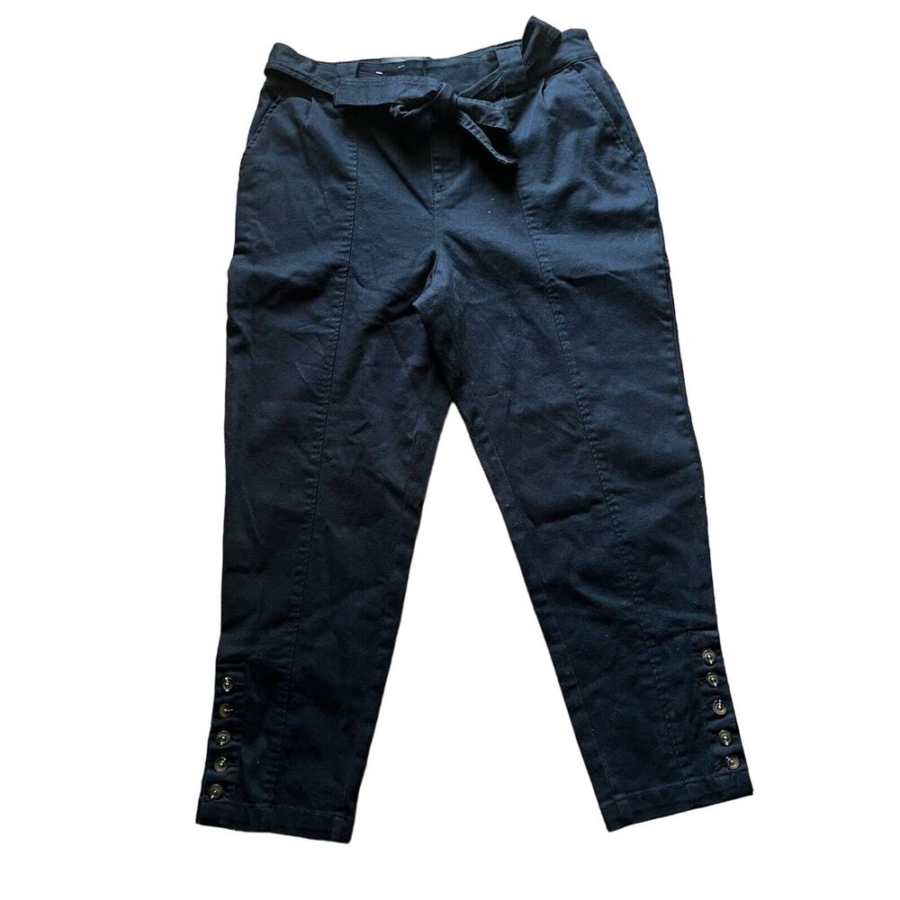 Who What Wear 14 Black Cotton Paper Bag Elastic Waist Casual Ankle Pants Womens